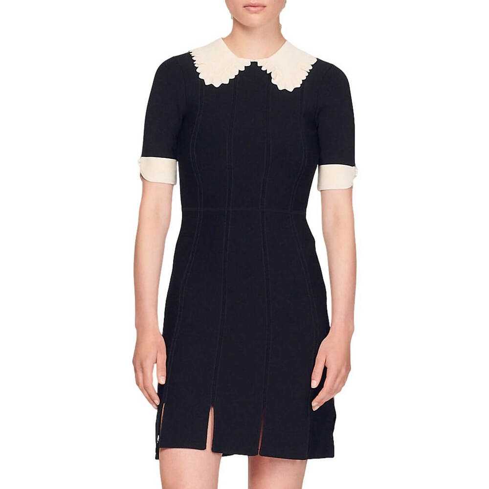 Sandro Caline Contrast Trim Fit & Flare Dress $690 Retail